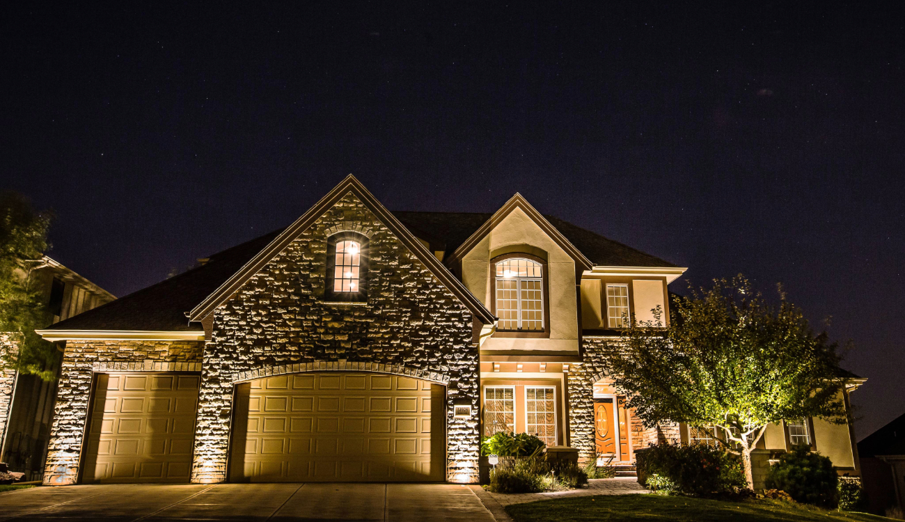 Close-up of wall-wash effects created during a high-end landscape lighting installation for a client.