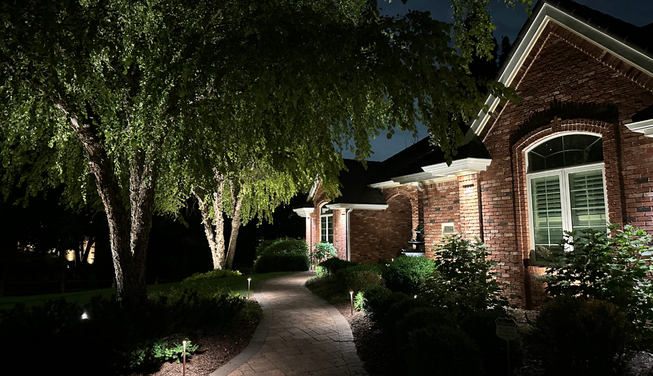 professional landscape lighting installation Waterloo NE pathway and accent fixtures